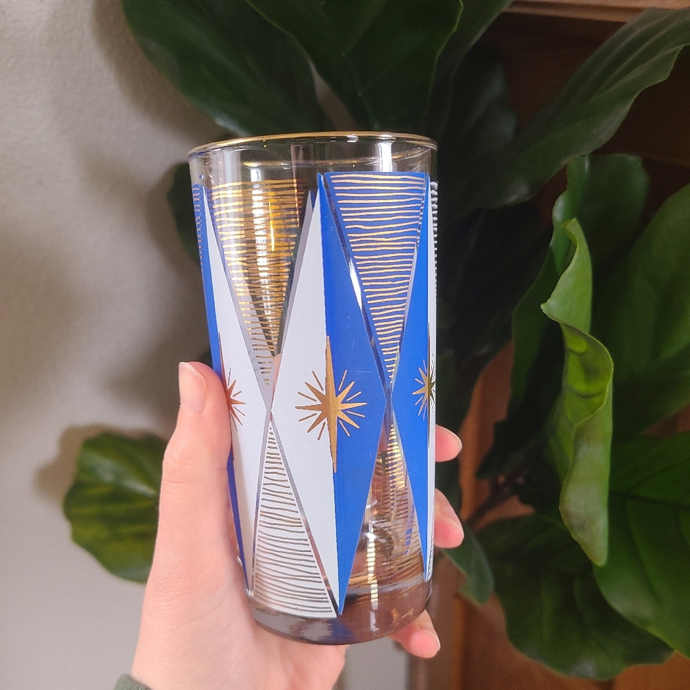 MCM Vintage Libbey Glass Atomic Period Highball with 22k Gold Replacement